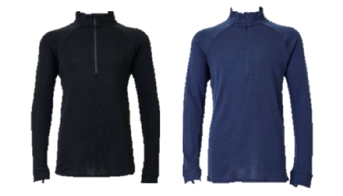 メリノウール100ミドルウエイト長袖ハーフジップ