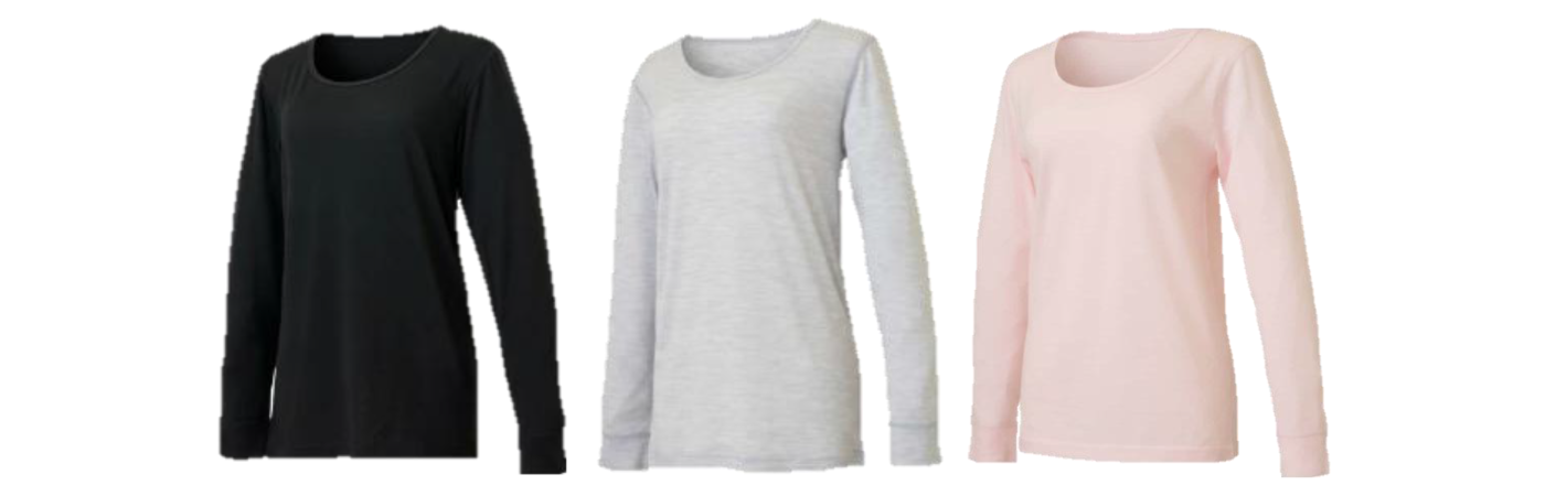 レディースメリノウール100長袖クルーネック