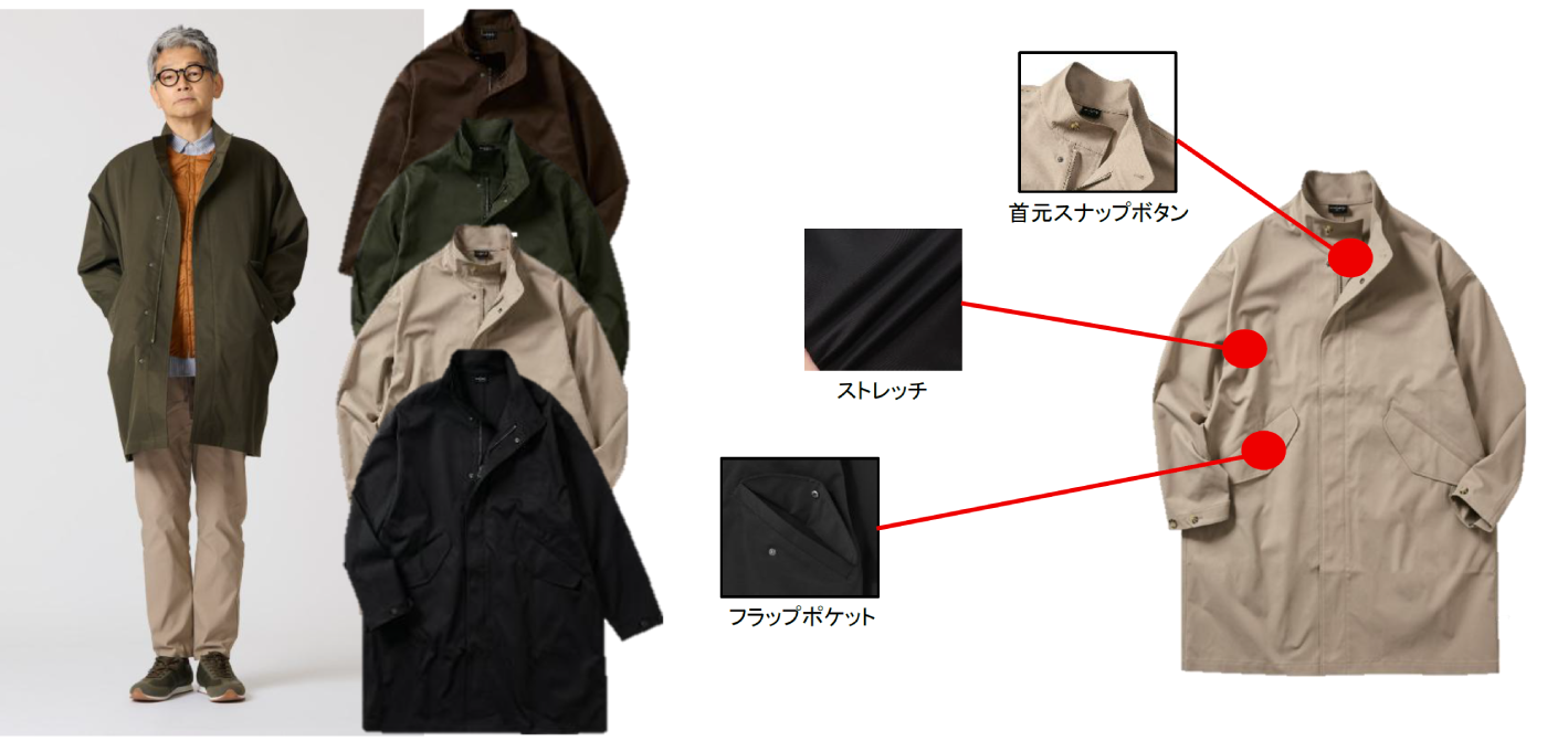 ストレッチスタンドカラーコート